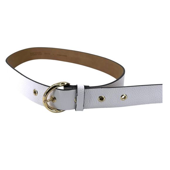 Michael Kors S white leather belt gold-tone buckle signature logo Women's 36" - Picture 2 of 7